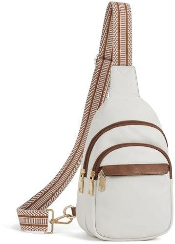 BOSTANTEN Brusttasche Damen Schulterrucksack Sling Bags Klein Umhängetasche Crossbody Bag PU Leder Bauchtasche Stylisch,Beige mit Braun