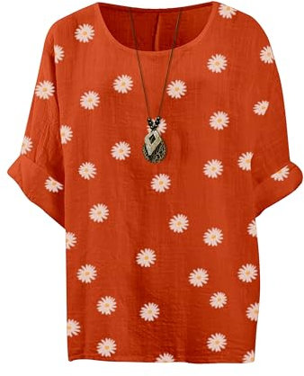 Love My Fashions® Women’s Summer Tops Casual Tunic Top for Women’s 3/4 Sleeve T-Shirt Ladies Floral Printed Loose Fit Top Blouse & Tee Shirts Orange
