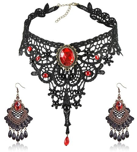 Accessoires Cosplay Spitze Gothic Halsband mit Ohrringe Set Choker Halsband Damen Gothic Schmuck Lolita Dekoration Choker Kette Halloween Schmuck Set, Für Karneval, Halloween, Maskerade