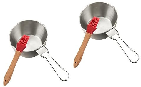 HOMSFOU 2 Sets Sauce pan Butter Brush pots Metal Melting Pot Boiler Suit Chaffing Dish Warmers Suits for Men Long Handle Saucepan Kitchen Supplies Kitchen Cooking Pot Frying Wood