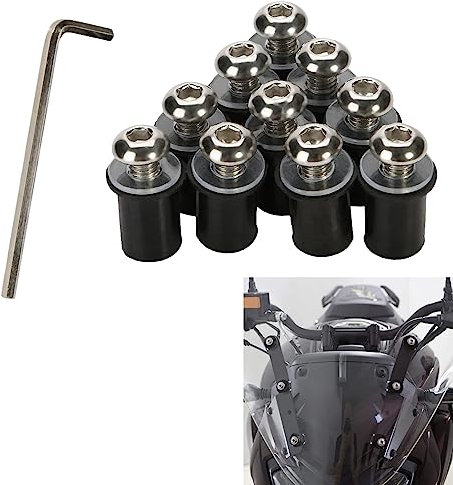 Boulons et Vis du Pare-Brise de Moto,M5x16mm Universel Boulons et Vis du Pare-Brise de Moto,10 Pièces Vis de Pare-Brise de Moto,Fixation De Pare-Brise De Moto,Moto Pare-Brise Kit Boulons (Argent)