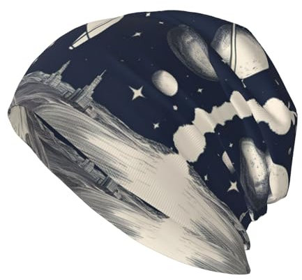 SSIMOO Rocket in Space Stilvolle Strickmütze für Erwachsene, dehnbare Beanie-Mütze ohne Krempe, perfekt für Freizeit und Outdoor, Rakete im Weltraum, Einheitsgröße