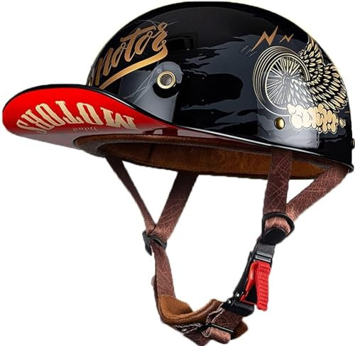 Retro Motorradhelm Halbschalenhelm Mit ECE Zulassung Baseball Cap Helm Jethelm Deutscher Stil Totenkopf Kappe Helm Motorrad Cruiser Roller Cool Helm Für Männer Und Frauen 3,M=56-58cm
