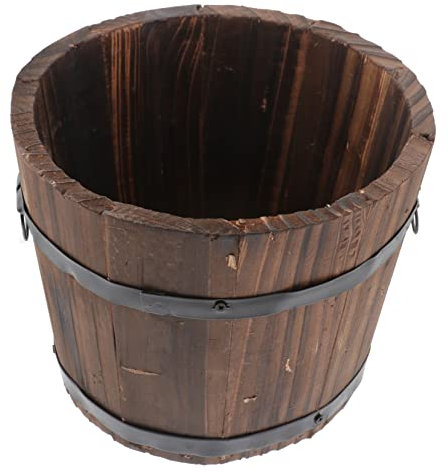 DIKACA Retro Style Garden Pot Wishing Well Bucket Whiskey Barrel Plant Large Garden Wishing Well Planter Miniture Decoration Barrel Planters Outdoor Decor Small Flowerpot Ceramics Wooden
