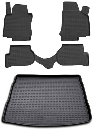 OMAC Fußmatten & Kofferraumwanne Set kompatibel mit VW Golf 5 2003-2009 Gummi TPE Schwarz 5X