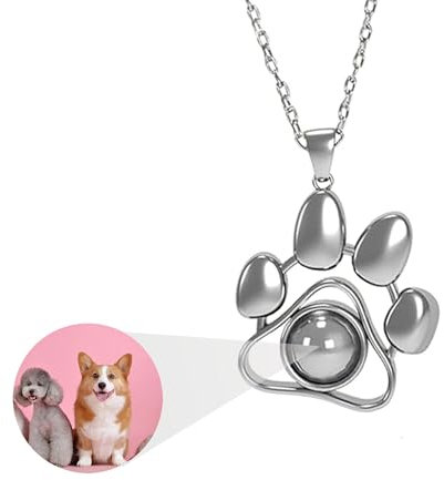 AVINVAN Hundefoto Foto Kette, 925er Sterlingsilber, Kette mit Bild darin, Pfotenabdruck des Haustiers, individueller Gedenkschmuck, Geschenke für Hundeliebhaber, Geburtstagsgeschenk