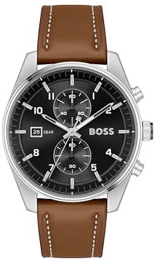 BOSS Chronograph Quarz Uhr für Herren Kollektion SKYTRAVELLER mit Lederarmband Lederarmband - 1514161