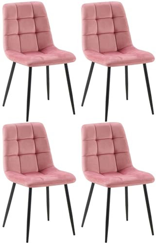 CLP Juego de 4 sillas de Comedor Antibes I Sillas de Cocina tapizadas con Fundas de Terciopelo I con Protectores de Suelo, Color:Rosa