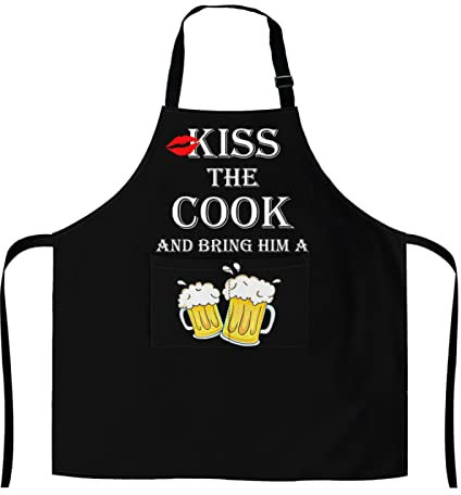 Ldsgdfst Latzschürze, Küchenschürze für Damen und Herren, Kochschürze mit extra langen Bändern, wassertropfenresistente Schürze für Urlaub, Grillen, Kiss the Cook and Bring Him a, One size