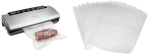 Caso VC15 Vakuumierer – Vakuumgerät, Lebensmittel bleiben vakuumiert bis zu 8X länger frisch & Amazon Basics Vakuumierbeutel 22cm x 30 cm, 50 Stück