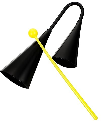 Doppelte Metall Kuhglocke Kleines Musikinstrument für Außenbereich Schwarz | Eisen, mit Holzhammer, Handlich und Robust, für Cheer und Türklingelzwecke