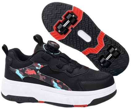 Hixingo Chaussure a Roulette pour Fille Garçons, Camouflage Chaussures a roulettes Retractable avec 4 Roues Chaussures de Skateboard Patins à roulettes Basket à roulettes pour Enfants Filles Adulte