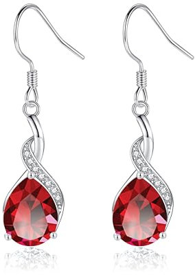 Cangall 925 Sterling Silber Ohrringe Hängend Mit Rot Zirkonia, Haken Tropfen Ohrhänger, Leicht Hypoallergen Schmuck Zum Geburtstag
