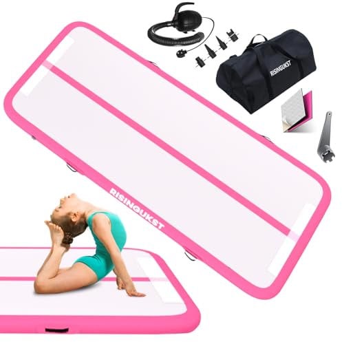 Air Tumbling Track Gymnastics Mat 10ft, Inflatable Gym Tumble Mats 4 Inch Thickness for Home Use/Training/Cheerleading/Yoga/Water Fun with Electric Pump, pink 3m