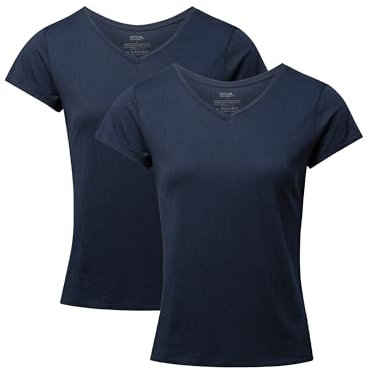 DANISH ENDURANCE Kurzarm Shirt aus Modal & Bio-Baumwolle, Rund- oder V-Ausschnitt, für Damen (1er | 2er Pack), Dunkles Marineblau, S