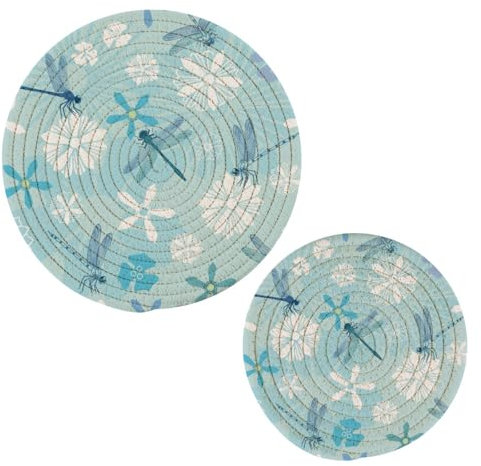 Gragonfly Floral Rustic Potholders Cotton Hot Pot Pan Heat Resistant Kitchen Aid Pot Holders for Hot Pot New Home 2 pcs