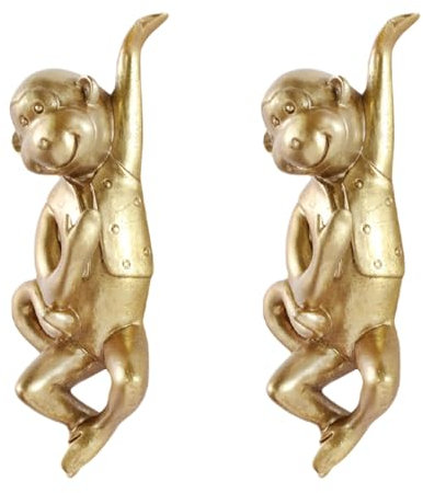 PIYYQNY Kleiderhaken Einzeln 2 Stück Tierhaken zur Wandmontage Selbstklebender Dekorativer Kleiderhaken Türschlüsselhalter Aus Harz Geeignet Für Handtücher Mäntel Hüte Geldbörsen(Goldener Affe)