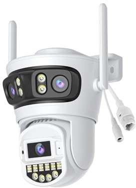 Reobiux Camera Exterieur,3K,Caméra De Surveillance Exterieur avec 3 Objectif,2.4/5G,Camera Surveillance WiFi,PTZ,360°,Ethernet,Vision Nocturne Couleur,Audio Bidirectionnel,Détection Humaine,IP66,Blanc