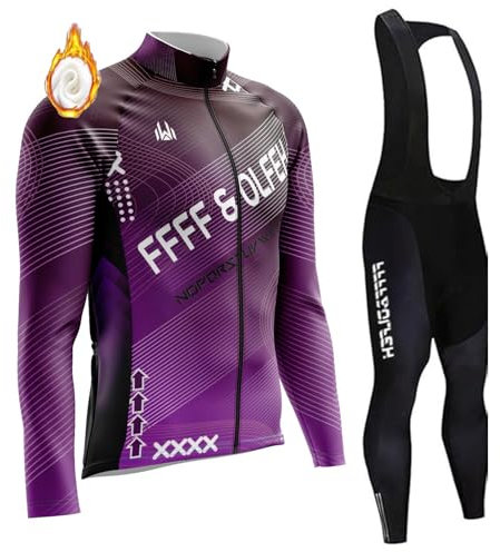 2025 Neuer Herren Langarm Radtrikot Set Winter Radsportanzüge mit 9D Gel Gepolsterten Trägerhosen (8,M)