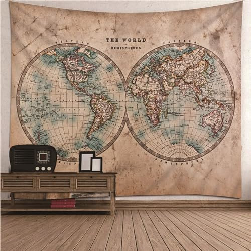 Wycian Wandbehang Tuch Wandteppich Weltkarte Khaki Weltkarte Der Südlichen Hemisphäre Mikrofaser Wandvorhang Schlafzimmer Upgrade 200X200cm (Breite x Höhe)