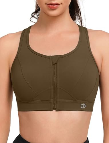 Yvette Sport BH Starker Halt Vorderverschluss Große Größe Mesh Ringerrücken für Lauf Joggen Reiten,Kamelhaarfarbe,L