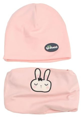 HEOXIN Baby Kinder Mütze Schal Set, Niedlich Beanie Mütze Hüte und Loop Schals, Babymütze und Schal mit Kaninchen, Herbst Winter Mütze Schal Set für 6-12 Monate Baby Mädchen, Rosa M