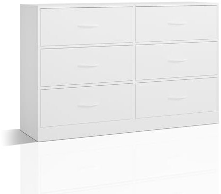 WOLTU Chest of Drawers, 6 Storage Drawers for Bedroom/Hallway/Living Room, Fabric Drawer Storage Unit, White, Metal Frame, E1 Engineered Wood, 108x30x68.5 cm, SSK016ws-UK