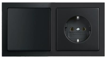 Busch-Jaeger future® linear Komplett-Set: 2000/6 US Wechselschalter Einsatz + 1786-885 Wippe + 20 EUC-885 Steckdosen-Einsatz + 1722-885K Rahmen 2-fach, Future Linear schwarz matt