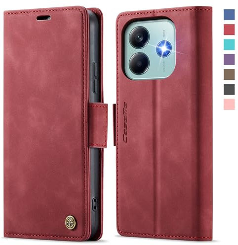 XYGLOW Handyhülle für Xiaomi Redmi Note 14 5G (Nicht für 4G) Hülle Klappbar Premium PU Lederhülle Klapphülle【RFID Schutz】 Kartenfach Standfunktion Schutzhülle für Redmi Note 14 5G Tasche,Rot