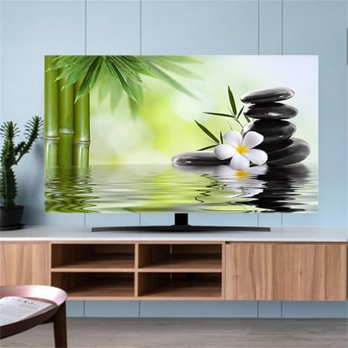 Hixingo Cubierta Antipolvo TV, Patrón Hoja de Bambú Cubierta Antipolvo Television 32-80inch Funda para Televisor Elástico Universal Cubierta de TV Protector TV (55inch,Plumeria)