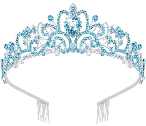Joygoodta Blue Tiara Sparkle Strasssteine Tiaras und Kronen für Frauen mit Kämmen Brauthaarzubehör Blaue Kronen für Frauen und Mädchen Party Dekorationen Geschenke