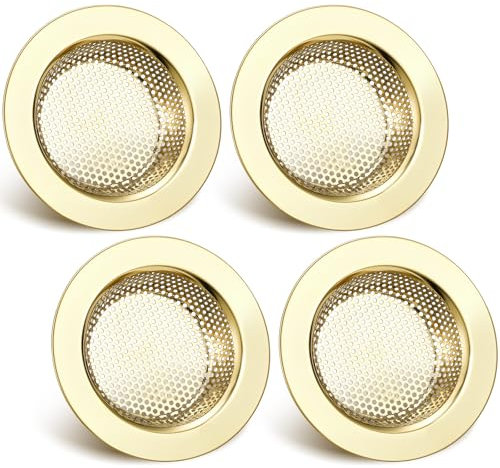 Retisee 4 filtri per lavello da cucina, in acciaio inox, per scolare i capelli, con bordo largo 11,4 cm di diametro (oro)