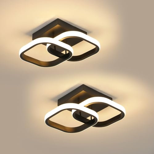 Comely 2 Packung LED Deckenleuchten Modern, 24W 2700LM Kleine Quadratische LED Deckenleuchte, Innenbeleuchtung für Schlafzimmer, Wohnzimmer, Gang, 3000k Warmes Licht, Negro, 24cm