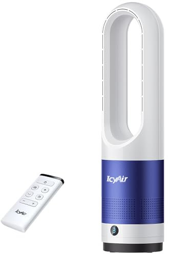 IcyAir Ventilador Sin Aspas con Control Remoto, Ventilador Silencioso para Dormitorio, 35 dB, Oscilación 90°, 8 Velocidades, Temporizador 9H, ventilador de Torre Sin Aspas para casa y Oficina