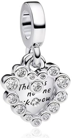 LaMenars Ciondoli Charm 925 Argento Sparkling Heart Double Dangle Bead per Bracciali Ciondolo Pendente per Bracciali e Collane da Donna San Valentino Festa della Mamma Compleanno Regalo di Natale