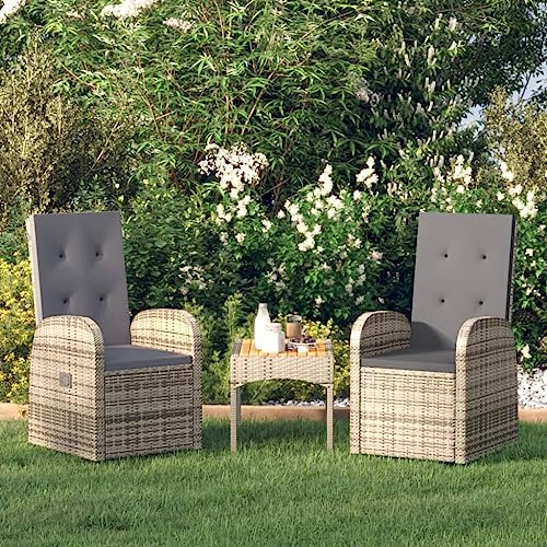 Massbinet Gartensessel Gartenliege Liegestühle 2 STK. mit Auflagen Poly Rattan Grau