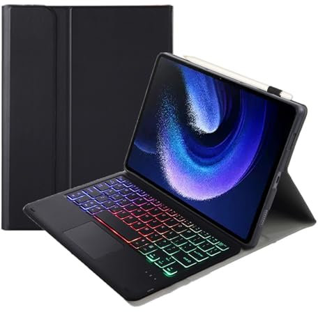 JZCZMCE Custodia con Tastiera per Xiaomi Mi Pad 5/5 PRO 11 2021, 7 Colori retroilluminati, Tastiera Wireless Staccabile con Touchpad Intelligente,Nero