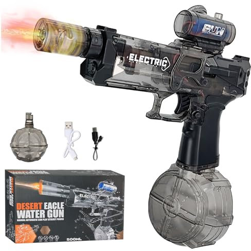 TOGETDREAM Electric Water Gun, 500CC Long Range Motorized Water Gun Water Pistol with Realistic Guns Muzzle Flame Rechargeable Automatic Watergun Swimming Toys for Adults & Kids, Black