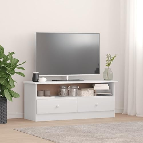 Mobile TV con cassetti, in legno di pino, 100 x 35 x 41 cm, mobile moderno mobile per TV, soluzione elegante per soggiorno