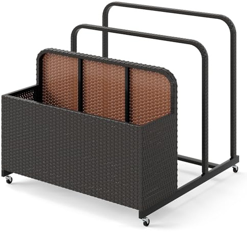 COSTWAY Pool Aufbewahrungskorb mit Rollen, PE Rattan Aufbewahrungsbehälter, Aufbewahrungsbox für Schwimmhilfen, Kissen, Rettungswesten, Strandbälle (Braun)