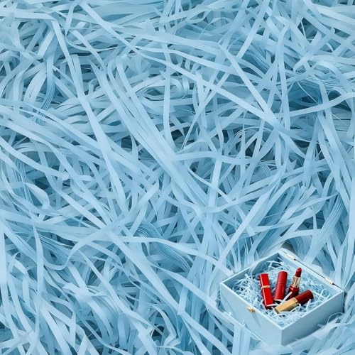 500g Papier Déchiqueté Papier Dechire Pour Colis Remplissage Decoratif | Bleu Clair Champagne Léger, Paille Pour Panier Garni, Raffia Remplissage, Approprié Garnir Les Boîtes et Paniers Cadeaux