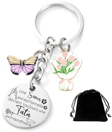 MNBVBV Cadeau Annonce grossesse tata porte clef futur tata porte clef tata cadeau tu vas etre tata Cadeau Originale pour Soeur pour Anniversaire Noël Naissance (2)