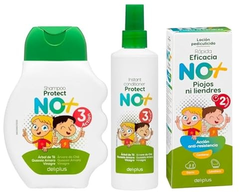 [Behandlung von Läusen und Läusen] Lotion + Mütze + Lendenstütze + Shampoo + Conditioner | Dreifache Aktion Deliplus Präventiv | mit Teebaum, Essig und Quassia amara [150 ml + 250 ml + 300 ml]