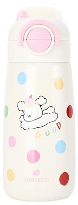 SANTECO Kinder Thermosflasche 500ml, Edelstahl 316L, Auslaufsicher, BPA-frei, Isoliert, Strohhalm, für Schule & Ausflüge