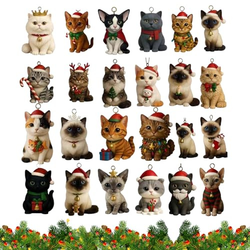 Adventskalender | 2D Acryl Katzen Kalender Mit 24 Fächern - Künstlerischer Festtagsschmuck Für Frauen Männer Jugendliche Erwachsene