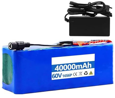 60V Lithium Ion Battery 40Ah 16S6P E-Bike Battery Waterproof with Built-in BMS System with Charger for Electric Bicycle Scooter Wheelchair Lawn Mower 60V 40Ah,XT60+DC