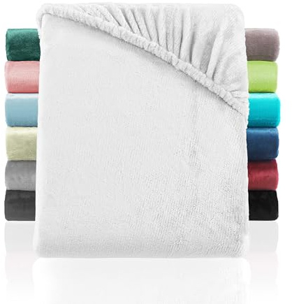 BaSaTex Plüsch Spannbettlaken, 200x220 cm, Weiss | Plüsch PREMIUM, SUPER SOFT flauschiges Winter Spannbetttuch, Wärmend und Kuschelig