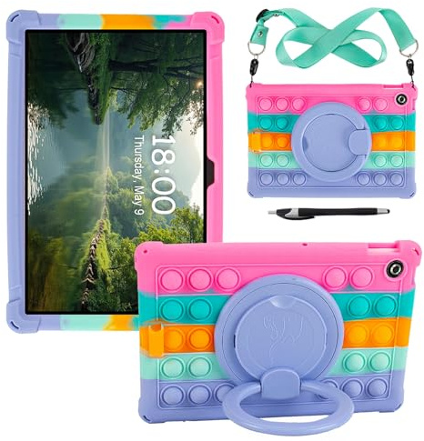 ATOOZ for Lenovo Tab 10.1 2025 Case for Kids (TB311FU/TB311XU),Pink | Soft Silicone,360° Rotating Bracket Bubble Cartoons Case, for Lenovo Tab 10.1 inch 2025 Tablet, with Strap & Stylus