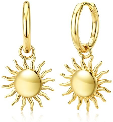FIOROYAL Ohrringe Silber 925 Hängend Sonne,Hypoallergene Creolen Gold | Ohrringe Gold Hängend für Damen Huggie Creolen Mit Anhänger Sonnen 14K Creolen Gold Klein Leicht Wasserfest Schmuck