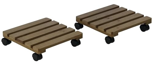 Outsunny Pack de 2 Plataformas con Ruedas de Madera 50 kg Marrón Oscuro